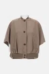 Max Mara Ribbed Hem Short Sleeve Cape With High Collar In Brown