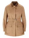 Max Mara Leva Corduroy-collar Belted Jacket In Brown