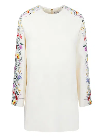 Max Mara Leva Floral-embroidery Raglan-sleeve Mini Dress In White