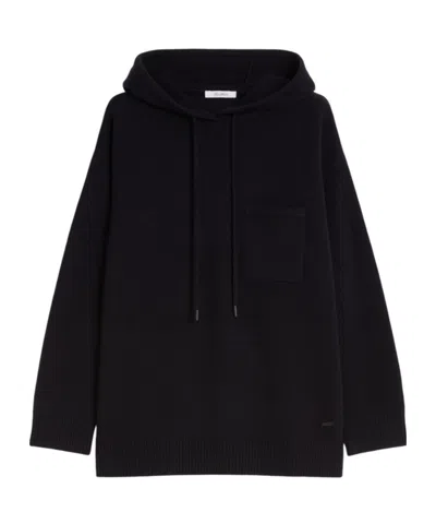 Max Mara Liana Drawstring Knitted Hoodie In Blue