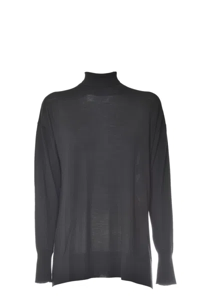 Max Mara Libia Turtleneck In Black Cashmere In Gray