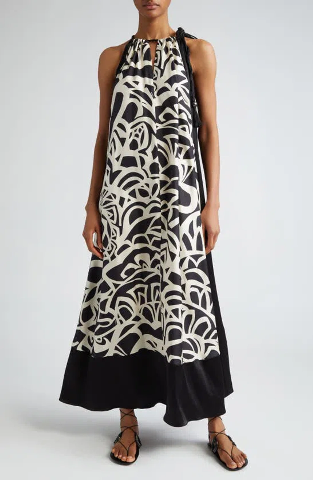 Max Mara Licenza Printed Halter Maxi Dress In Black White | ModeSens