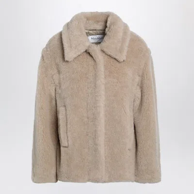 Max Mara Light Beige Alpaca And Wool Teddy Cropped Coat In Brown