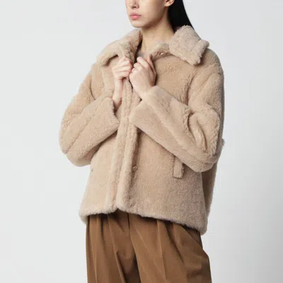 Max Mara Light Beige Alpaca And Wool Teddy Cropped Coat In Brown