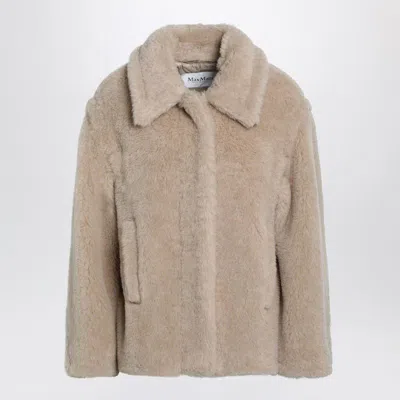 Max Mara Light Beige Alpaca And Wool Teddy Cropped Coat In Neutral