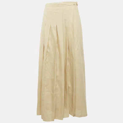 Pre-owned Max Mara Light Beige Linen Pleated Maxi Skirt M