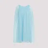 Max Mara Women Mini Light Blue Dress With Drawstring In Silk Chiffon Woman In Blue