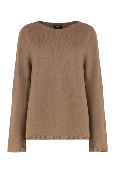 Max Mara Light Brown Crew Neck Sweater In Nude