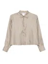 Max Mara Long Sleeves Silk Shirt With Vertical Stripes In Brown