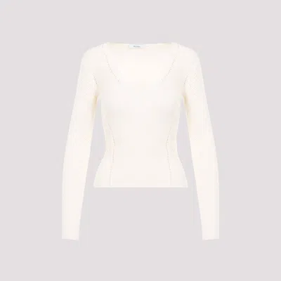 Max Mara Light Cream Nadar V-neck Viscose Sweater In White