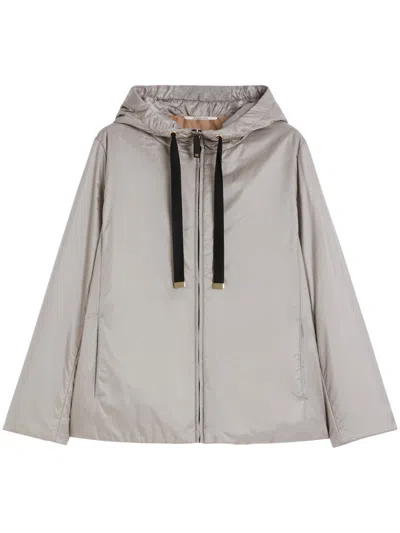 Max Mara Light Grey Hooded Jacket With Front Zip Closure And Minimalist Design In Gray