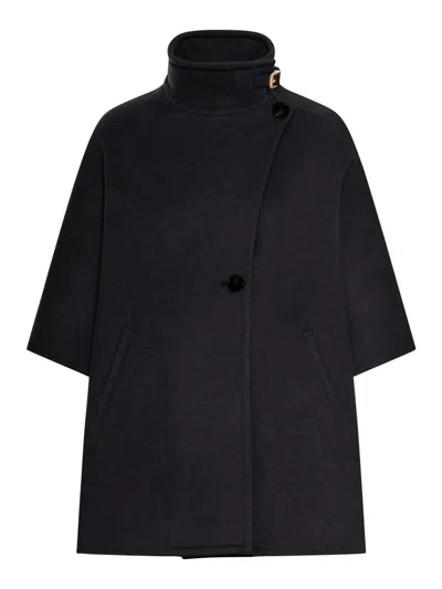 Max Mara Lightweight Cashmere Drap Cape In Black