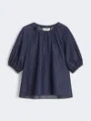 Max Mara Talia Puff-sleeve Gathered Top In Blue