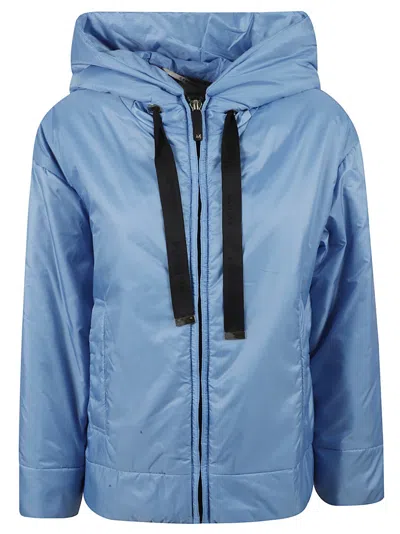 Max Mara Lightweight Hooded Coat With Adjustable Drawstrings In Blue