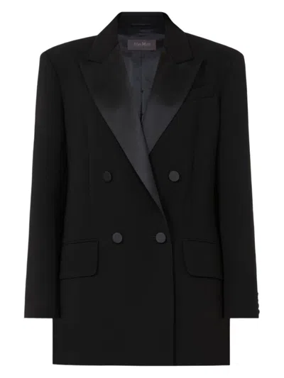 Max Mara Lightweight Satin-peak Lapel Tuxedo Blazer In Black