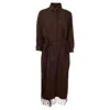 Max Mara Lignano Belted Fringed Midi Dress In Brown Linen In Brown