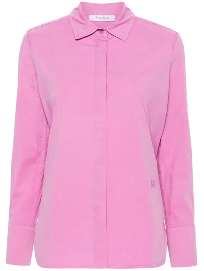 MAX MARA LILAC COTTON BLEND POPLIN SHIRT | TONAL DESIGN & EMBROIDERED LOGO