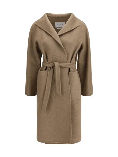 Max Mara Jacket Belted Waist Long Sleeves Shawl Collar In Brown