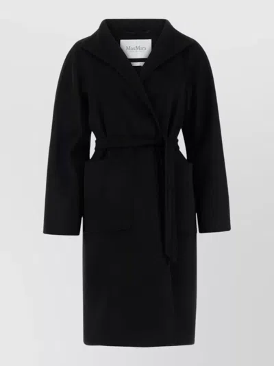 Max Mara Lilia Cashmere Coat Belted Waist Pockets In Black