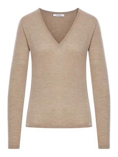 Max Mara Lince Sweater In Satined Cashmere Yarn In Nude