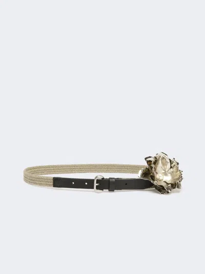 Max Mara Linen And Cotton Belt With Jewelled Brooch In Brown