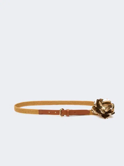 Max Mara Linen And Cotton Belt With Jewelled Brooch In Yellow