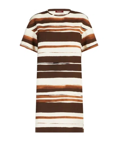 Max Mara Linen And Cotton T-shirt Dress In Brown