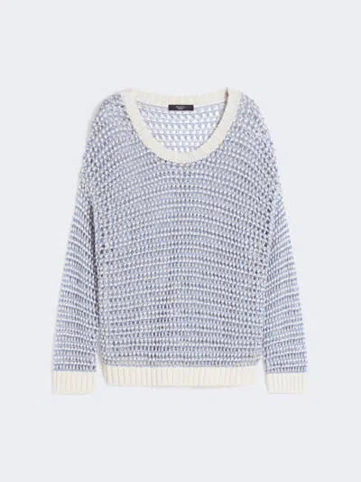 Max Mara Linen And Cotton Yarn Mesh Jumper In Blue