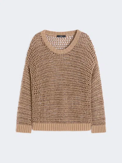 Max Mara Linen And Cotton Yarn Mesh Jumper In Brown