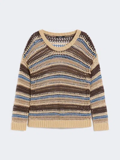 Max Mara Linen And Cotton Yarn Mesh Jumper In Brown
