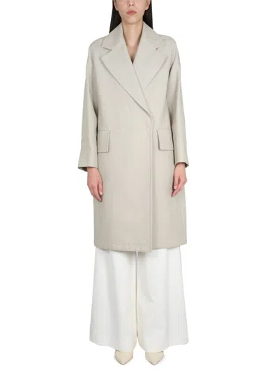 Max Mara Double Breasted Linen Jersey Coat In Neutral