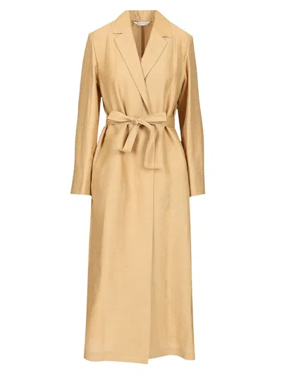 Max Mara Linen And Silk Canvas Overcoat Dresses Gold