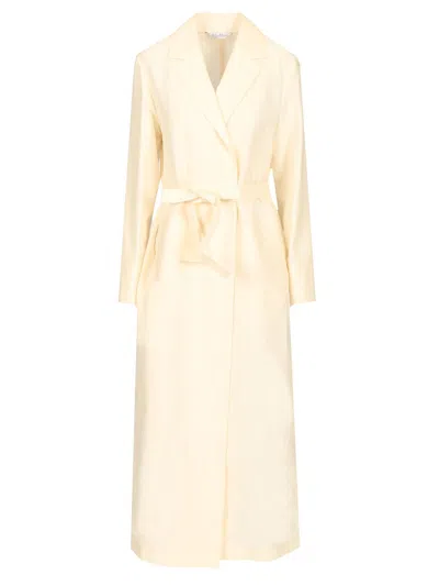 Max Mara Linen And Silk Canvas Overcoat Dresses White