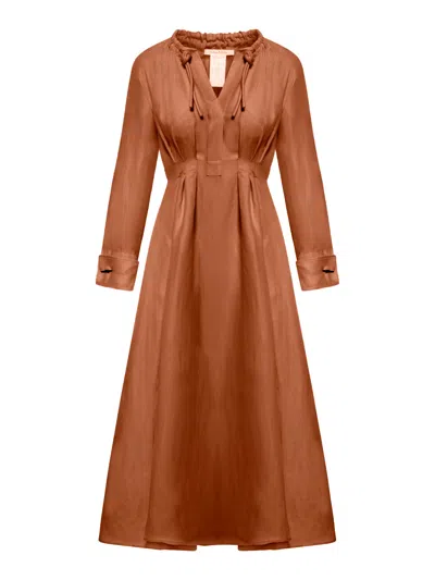 Max Mara Linen And Silk Midi Dress In Brown