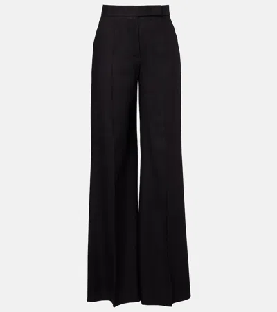 Max Mara Linen And Silk Twill Wide-leg Pants In Black