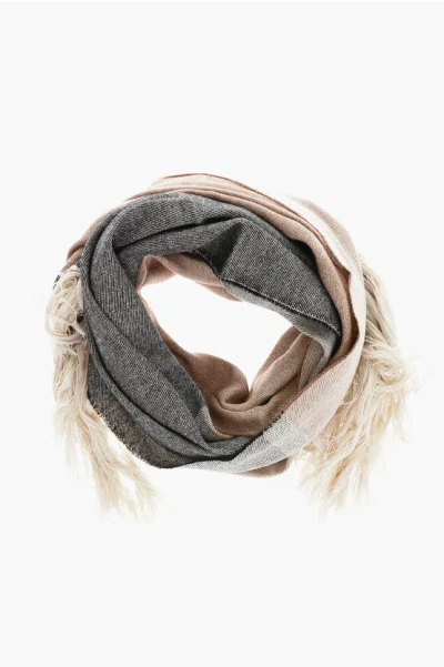 Max Mara Linen And Virgin Wool Aeroso Scarf With Fringes In Brown