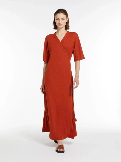 Max Mara Linen And Viscose Jersey Dress In Burgundy