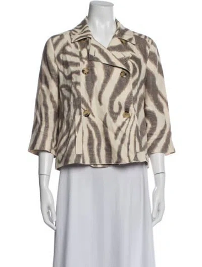 Pre-owned Max Mara Linen Animal Print Blazer In Neutrals
