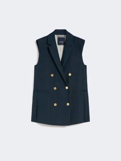 Max Mara Linen Basketweave Gilet In Blue
