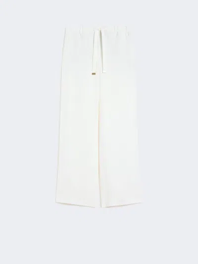 Max Mara Linen Basketweave Trousers In White