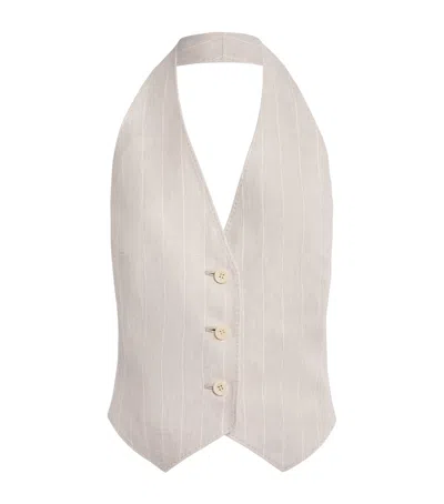 Max Mara Linen Batavia Stripe Waistcoat In Beige