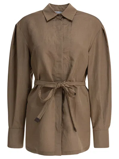 Max Mara Beige Linen-silk Blend Shirt In Brown