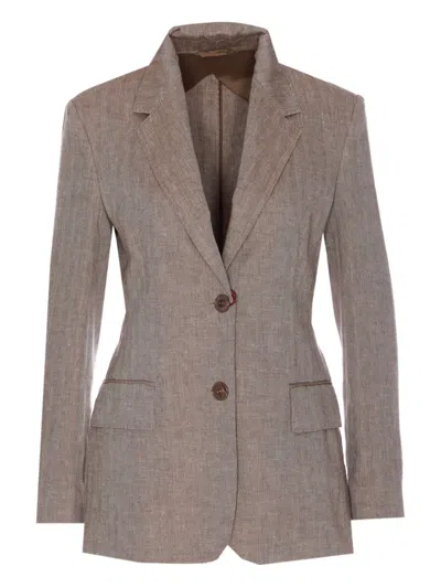 Max Mara Tailored Blazer With Front Pockets And Notch Lapel In Gray