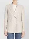 Max Mara Linen Blend Double-breasted Jacket With Chest Pocket In Neutral