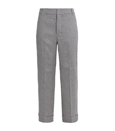 Max Mara Linen-blend Houndstooth Trousers In Navy