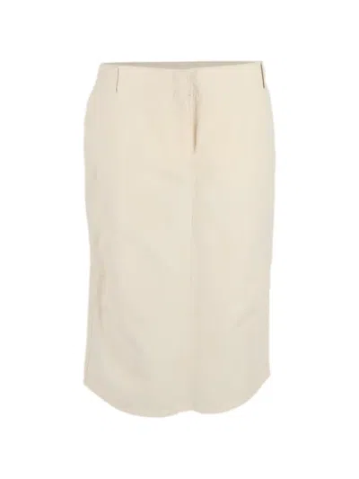 Pre-owned Max Mara Linen Buckle-detail Midi Skirt In Neutral