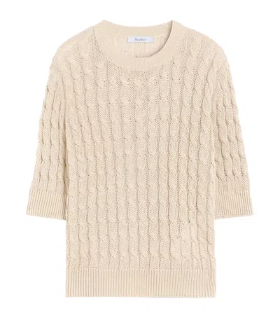 Max Mara Linen Cable-knit Sweater In Beige