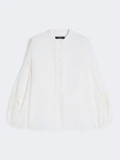 Max Mara Linen Canvas Mandarin-collar Shirt In White
