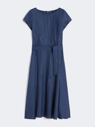 Max Mara Linen Canvas Midi Dress In Blue