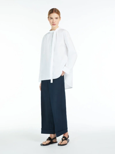 Max Mara Linen Canvas Palazzo Trousers In Navy